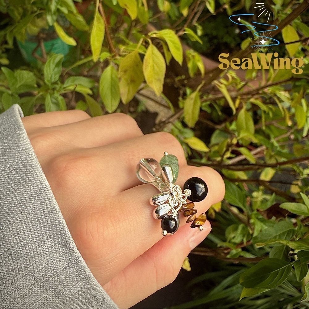 汐影 SeaWing｜S925銀  ✿綠意水晶串珠✿  瑪瑙 日系串珠 戒指 飾品  銀飾 純銀戒-細節圖3