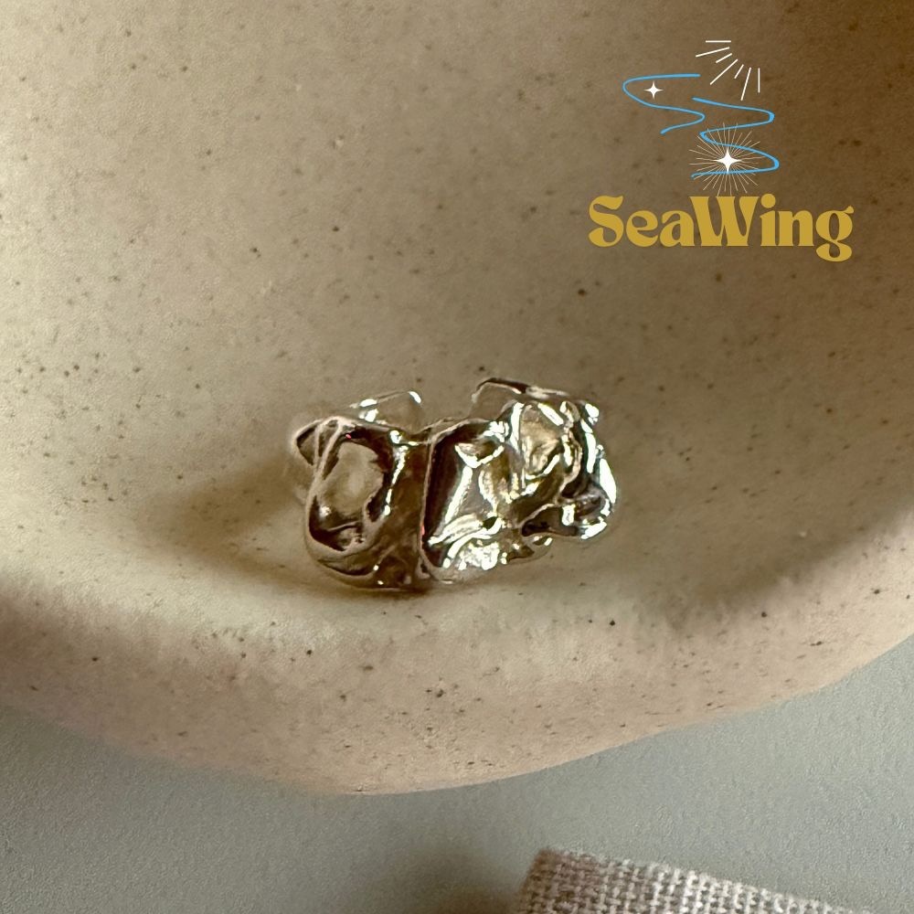 汐影 SeaWing｜S925銀  ✿海浪波紋✿  皺褶設計感 酷甜風格 可調節開口戒指 寬版戒指 飾品 銀飾 純銀戒-細節圖4