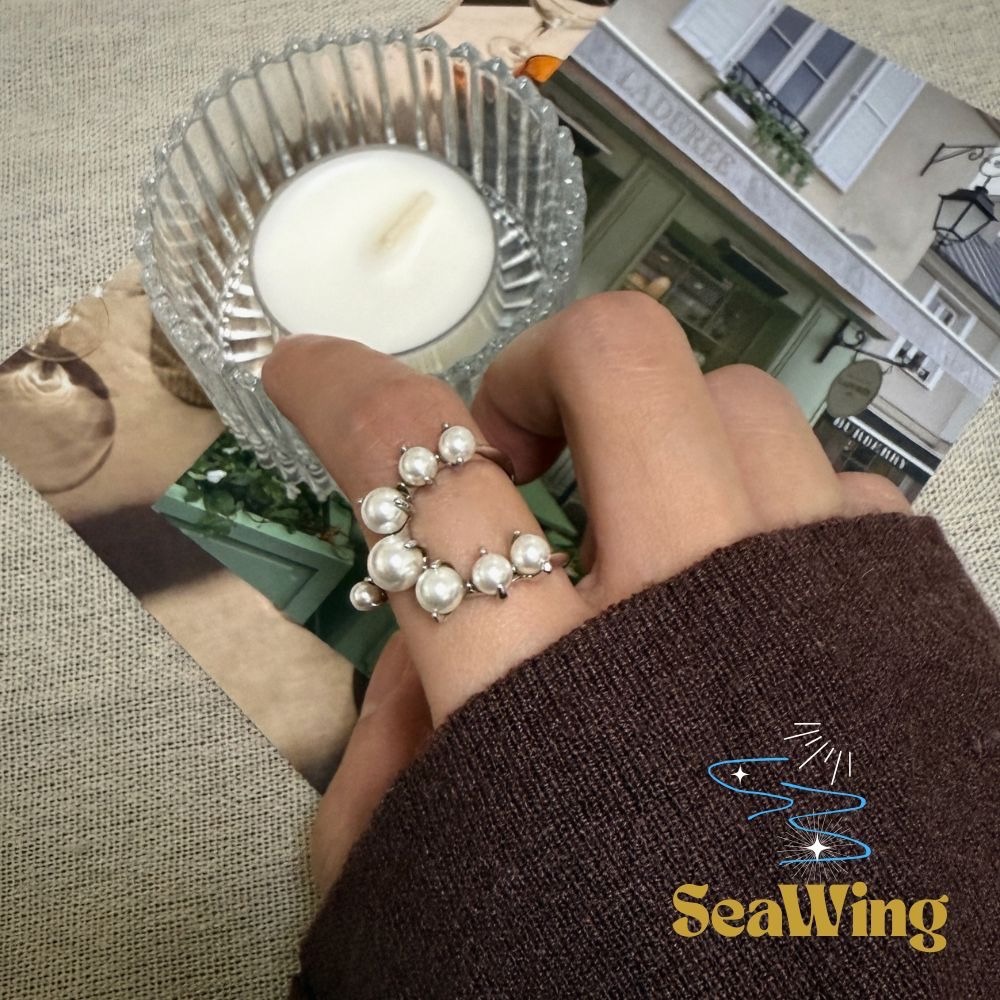 汐影 SeaWing｜S925銀  ✿閃亮珍珠✿  輕奢風格 日系戒指 上開口戒指 飾品  銀飾 純銀戒-細節圖3