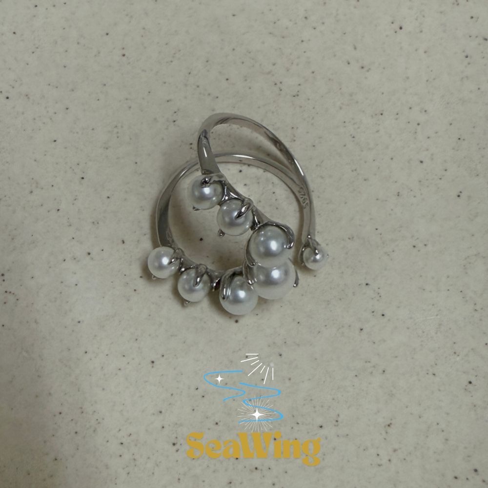 汐影 SeaWing｜S925銀  ✿閃亮珍珠✿  輕奢風格 日系戒指 上開口戒指 飾品  銀飾 純銀戒-細節圖4