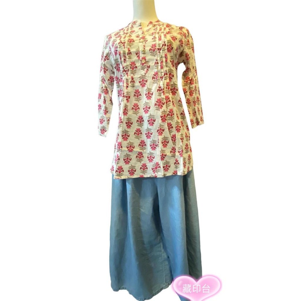 印度民俗風手工蓋印圖騰庫塔(kurta) 短上衣-細節圖2