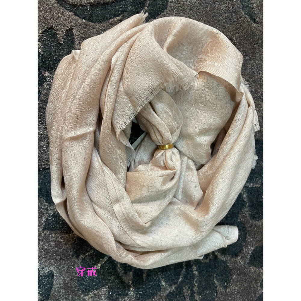 印度純手工100%Pure Pashmina / Cashmere喀什米爾羊絨披肩圍巾/緹花紋/穿戒S20251129-細節圖2
