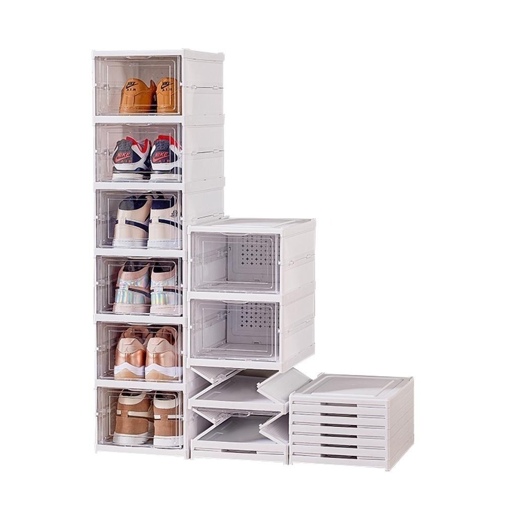 免安裝鞋櫃 鞋盒【硬板加厚🔥台灣出貨】一體式折疊鞋盒 鞋架 鞋子收納盒 折疊鞋盒 收納盒 多層鞋櫃 摺疊鞋盒 透明鞋盒-細節圖9