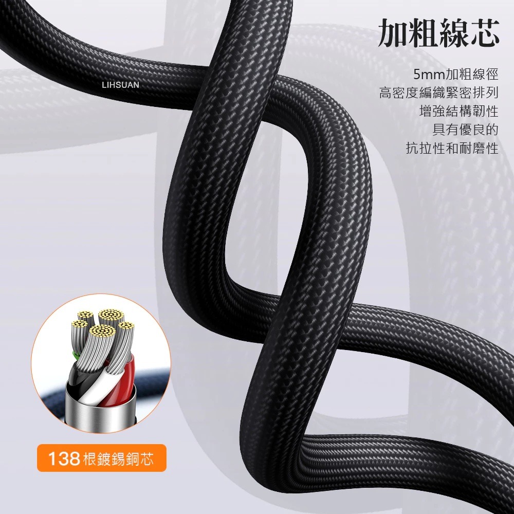TOTU 雙Type-C/PD 充電線 傳輸線 閃充線 編織 快充線 100W CB-8系列 1.5M 拓途-細節圖9