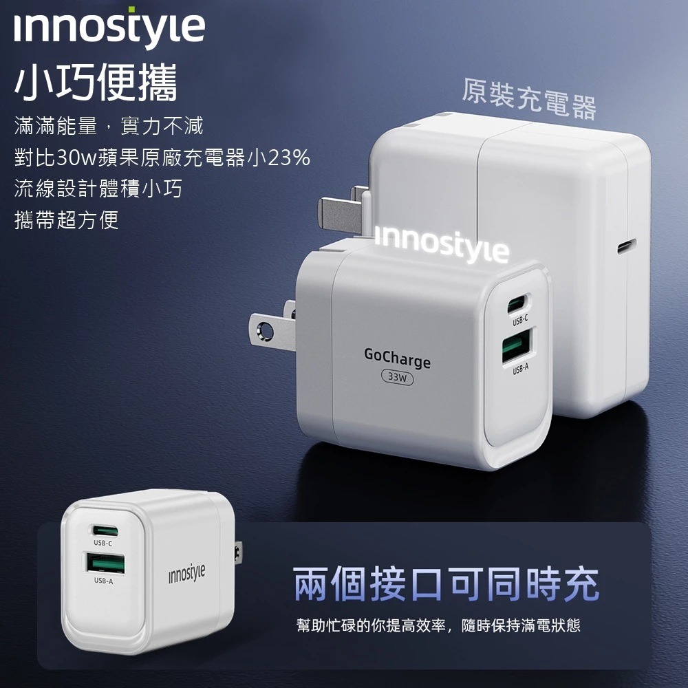 innostyle iphone17 雙孔 33W快充 Type-C+USB PD/GaN 氮化鎵 充電器 充電頭-細節圖8
