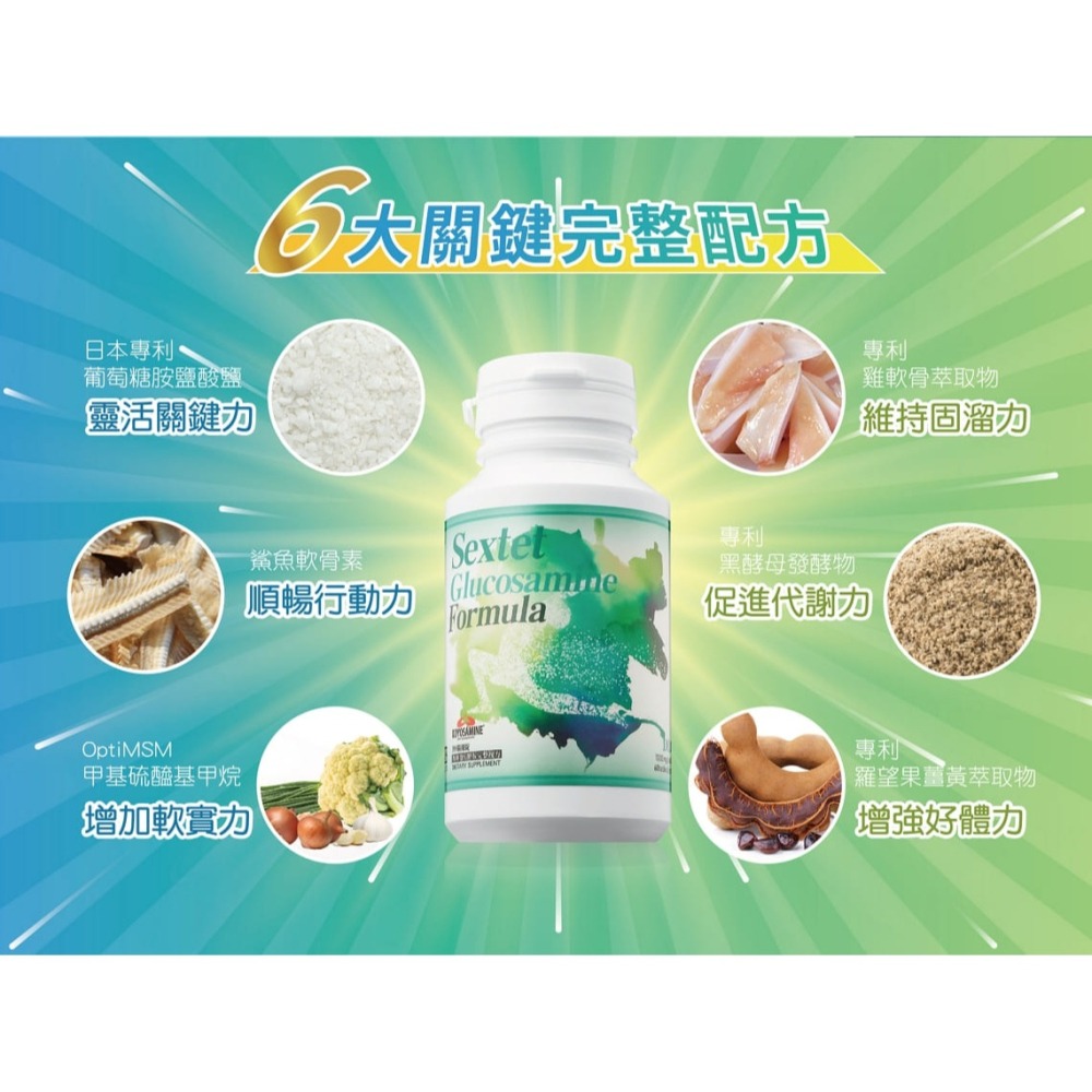 固6關鍵錠 專利葡萄糖胺完整複方 Sextet Glucosamine Formula 60錠／瓶-細節圖3