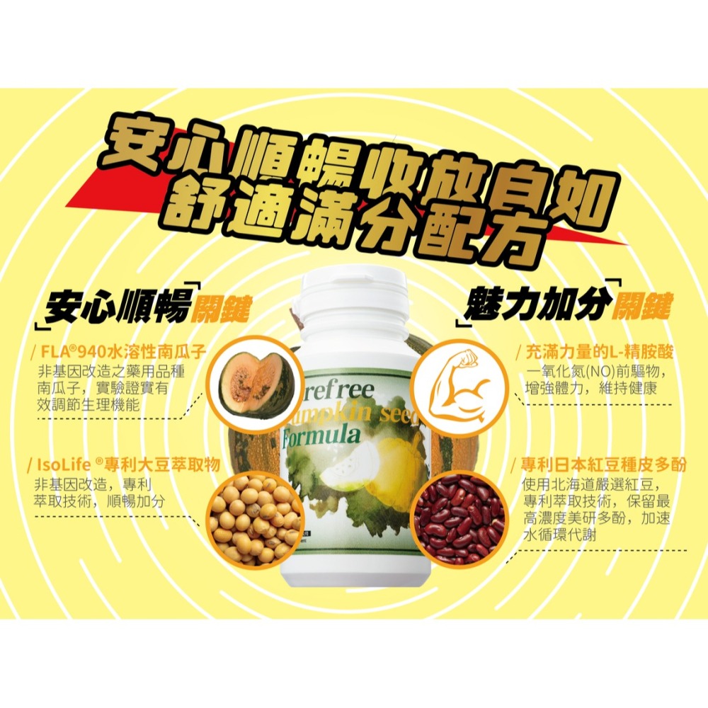 夜安順暢錠 (水溶性南瓜子精胺酸) 60錠/瓶 Carefree Pumpkin Seed formula-細節圖3