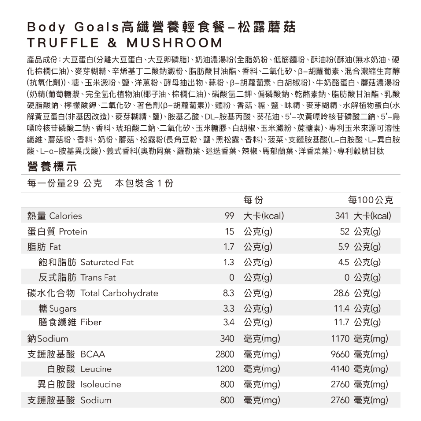 【Body Goals】高纖營養輕食餐  (31g/包，12包/30包/60包/盒)-細節圖4