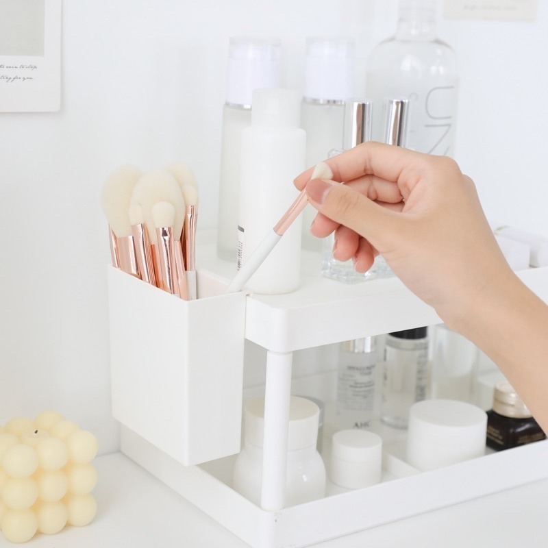 ❤︎台灣現貨❤︎ins簡約桌面白色收納雙層架 置物架 文具收納 化妝品收納 學生書桌收納 「有感選物」-細節圖3