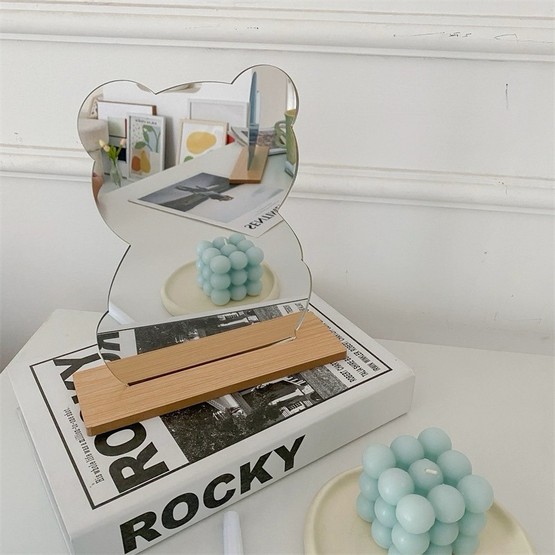 ❤︎台灣現貨❤︎韓國小清新ins風木質底座不規則鏡子 桌上鏡 化妝鏡造型鏡子 居家擺設「有感選物」-細節圖4