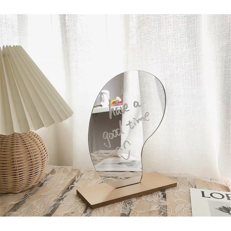 ❤︎台灣現貨❤︎韓國小清新ins風木質底座不規則鏡子 桌上鏡 化妝鏡造型鏡子 居家擺設「有感選物」-細節圖6