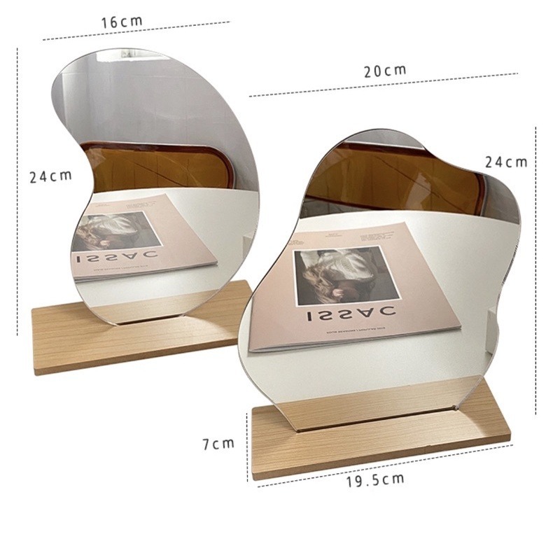 ❤︎台灣現貨❤︎韓國小清新ins風木質底座不規則鏡子 桌上鏡 化妝鏡造型鏡子 居家擺設「有感選物」-細節圖8