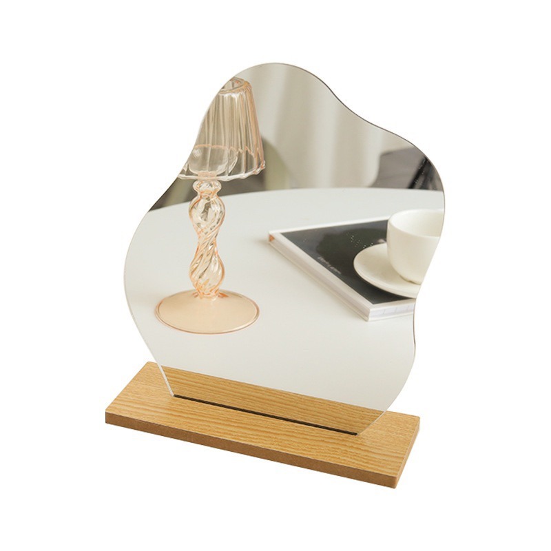 ❤︎台灣現貨❤︎韓國小清新ins風木質底座不規則鏡子 桌上鏡 化妝鏡造型鏡子 居家擺設「有感選物」-細節圖9