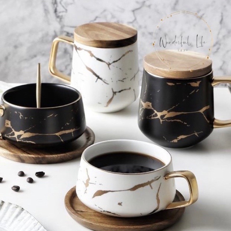 台灣現貨❤︎高質感北歐大理石紋陶瓷啞光茶杯 咖啡杯 杯子 馬克杯 情侶對杯 奶茶杯 有蓋馬克杯 交換禮物 「有感選物」-細節圖2