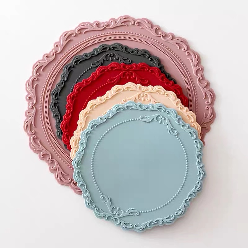 台灣現貨❤︎高質感韓國浮雕蕾絲矽膠餐墊隔熱墊 杯墊 硅膠餐墊 桌墊 桌上擺盤「有感選物」-細節圖2