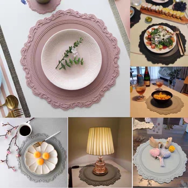 台灣現貨❤︎高質感韓國浮雕蕾絲矽膠餐墊隔熱墊 杯墊 硅膠餐墊 桌墊 桌上擺盤「有感選物」-細節圖6