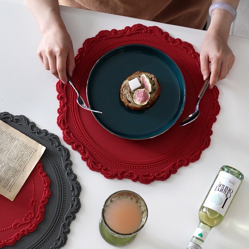 台灣現貨❤︎高質感韓國浮雕蕾絲矽膠餐墊隔熱墊 杯墊 硅膠餐墊 桌墊 桌上擺盤「有感選物」-細節圖8