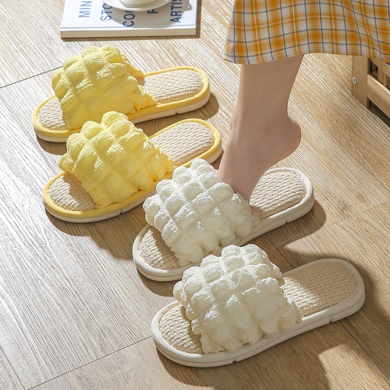 台灣現貨❤︎舒適泡泡加厚棉麻拖鞋 室內拖鞋 透氣拖鞋「有感選物」-細節圖3