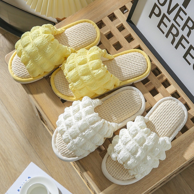 台灣現貨❤︎舒適泡泡加厚棉麻拖鞋 室內拖鞋 透氣拖鞋「有感選物」-細節圖4