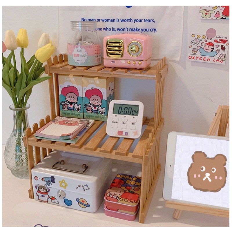 ❤︎台灣現貨❤︎ins熱款木質桌上置物架 雙層架 收納層板架 桌面展示架 多肉植物收納架 學生宿舍收納架「有感選物」-細節圖2