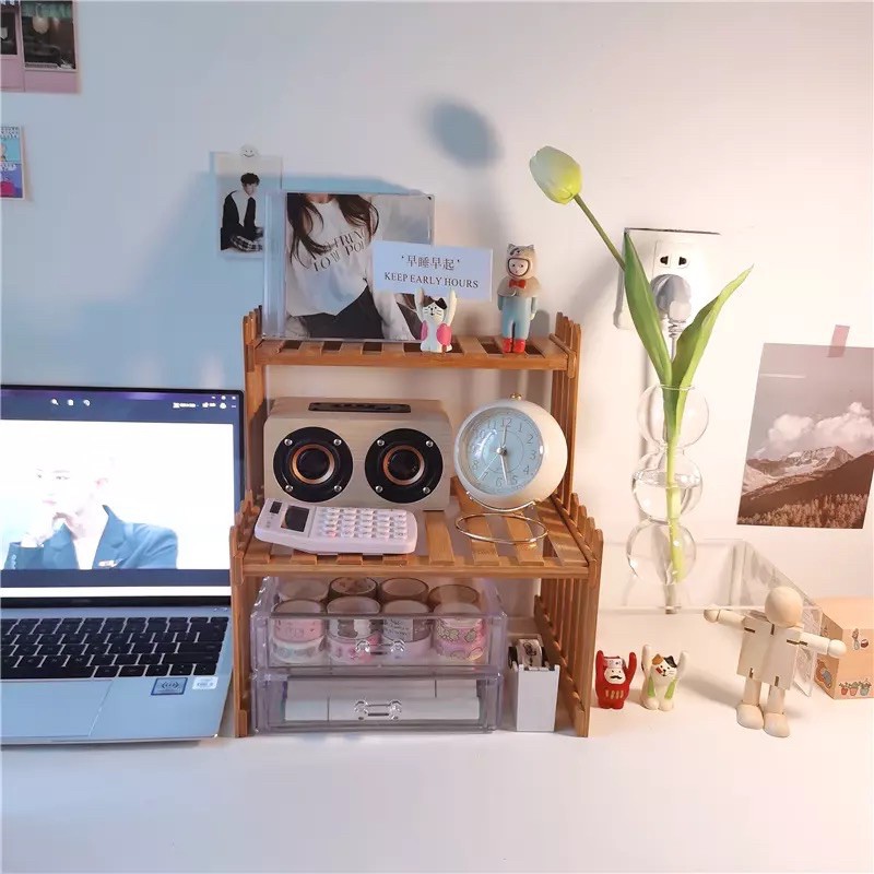 ❤︎台灣現貨❤︎ins熱款木質桌上置物架 雙層架 收納層板架 桌面展示架 多肉植物收納架 學生宿舍收納架「有感選物」-細節圖3