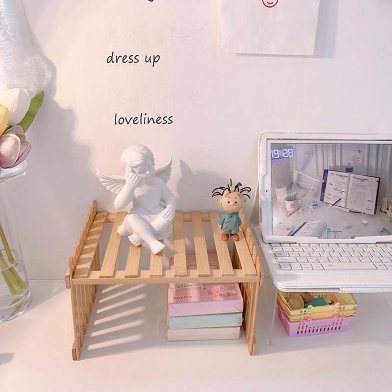 ❤︎台灣現貨❤︎ins熱款木質桌上置物架 雙層架 收納層板架 桌面展示架 多肉植物收納架 學生宿舍收納架「有感選物」-細節圖6