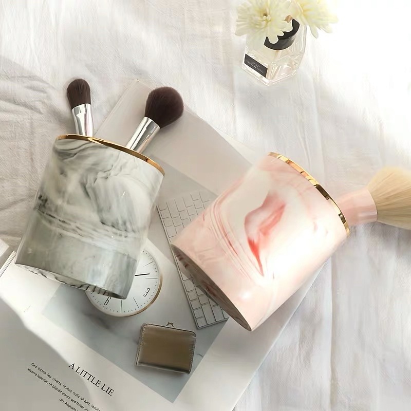 ❤︎台灣現貨❤︎北歐大理石陶瓷收納桶 筆筒收納 餐具收納 刷具收納 拍照用具「有感選物」-細節圖2