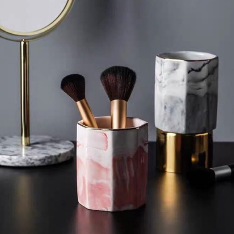 ❤︎台灣現貨❤︎北歐大理石陶瓷收納桶 筆筒收納 餐具收納 刷具收納 拍照用具「有感選物」-細節圖6