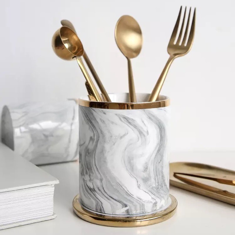 ❤︎台灣現貨❤︎北歐大理石陶瓷收納桶 筆筒收納 餐具收納 刷具收納 拍照用具「有感選物」-細節圖7