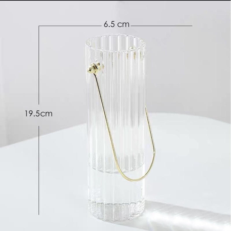 台灣現貨❤︎ins輕奢質感手把玻璃花瓶 插花瓶 乾燥花花瓶 鮮花花瓶 「有感選物」-規格圖7