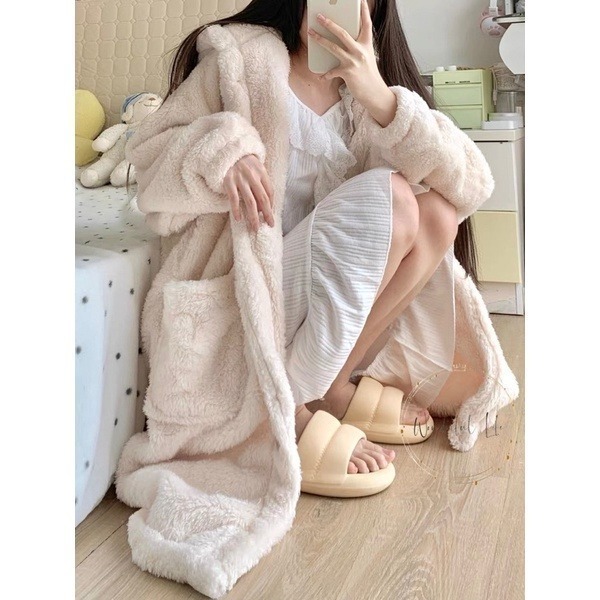 台灣現貨❤︎超柔軟保暖珊瑚絨睡袍 睡衣 浴袍 禮物「有感選物」-細節圖3