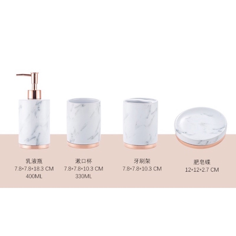 台灣現貨❤︎北歐陶瓷大理石紋玫瑰金乳液瓶  漱口杯 分裝瓶 陶瓷盥洗組 牙刷杯 香皂盤 沐浴瓶「有感選物」-細節圖3