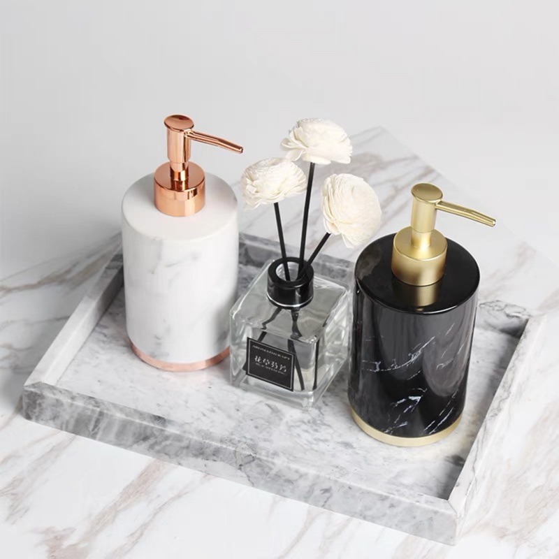台灣現貨❤︎北歐陶瓷大理石紋玫瑰金乳液瓶  漱口杯 分裝瓶 陶瓷盥洗組 牙刷杯 香皂盤 沐浴瓶「有感選物」-細節圖6
