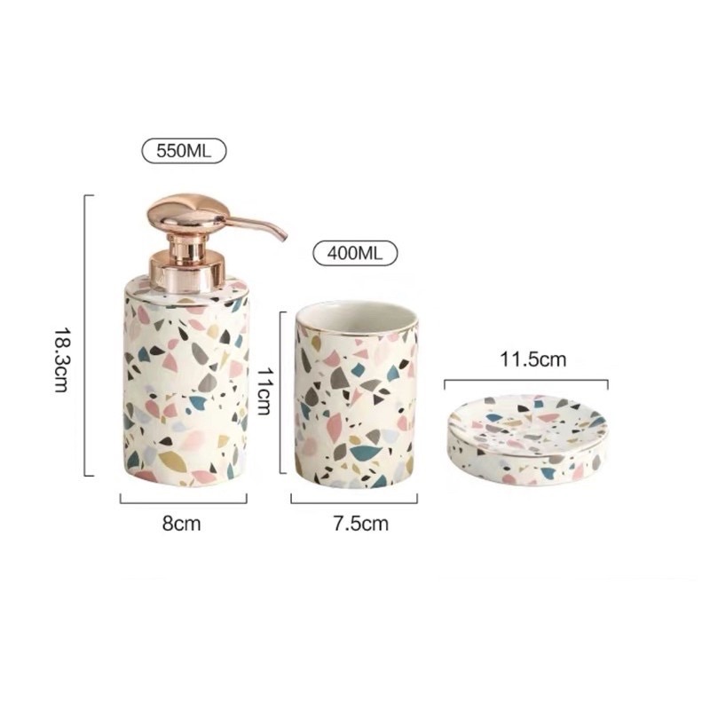 台灣現貨❤︎北歐陶瓷大理石紋玫瑰金乳液瓶  漱口杯 分裝瓶 陶瓷盥洗組 牙刷杯 香皂盤 沐浴瓶「有感選物」-細節圖9