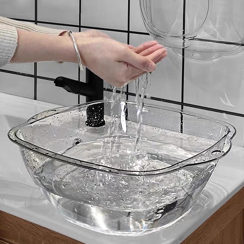 台灣現貨❤︎質感加厚PET透明洗臉盆 可掛式臉盆 洗菜盆 洗腳盆 「有感選物」-細節圖3