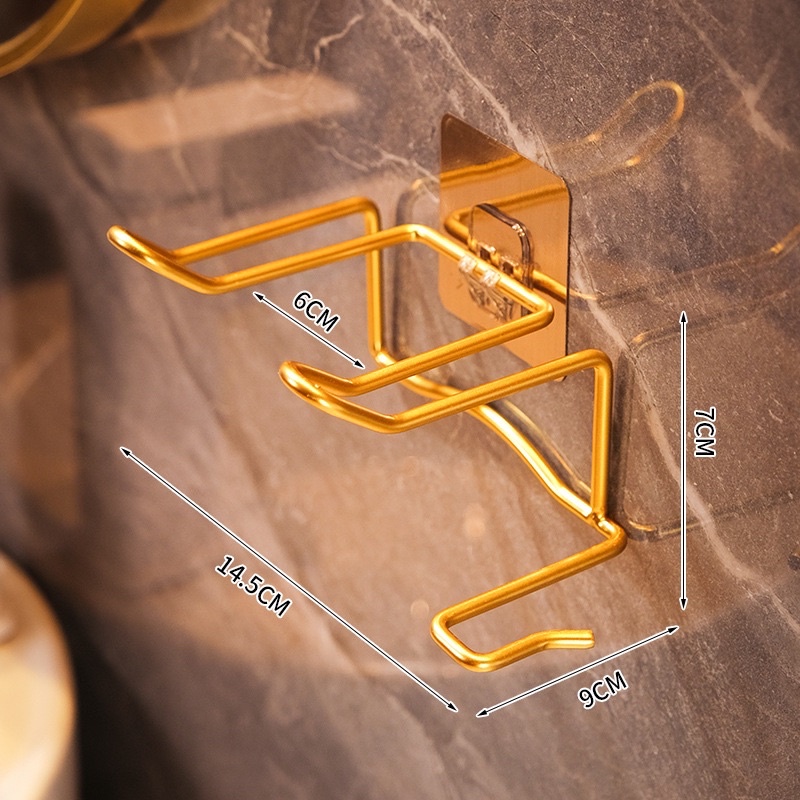 台灣現貨❤︎輕奢金色免釘吹風機架 吹風機收納架 壁掛架 浴室收納「有感選物」-細節圖5