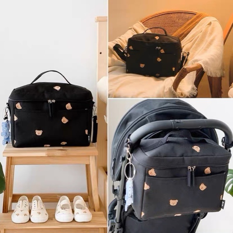 台灣現貨❤︎小熊刺繡多功能加厚媽媽包保溫袋 推車包 野餐包 母嬰包 便當袋「有感選物」-細節圖5