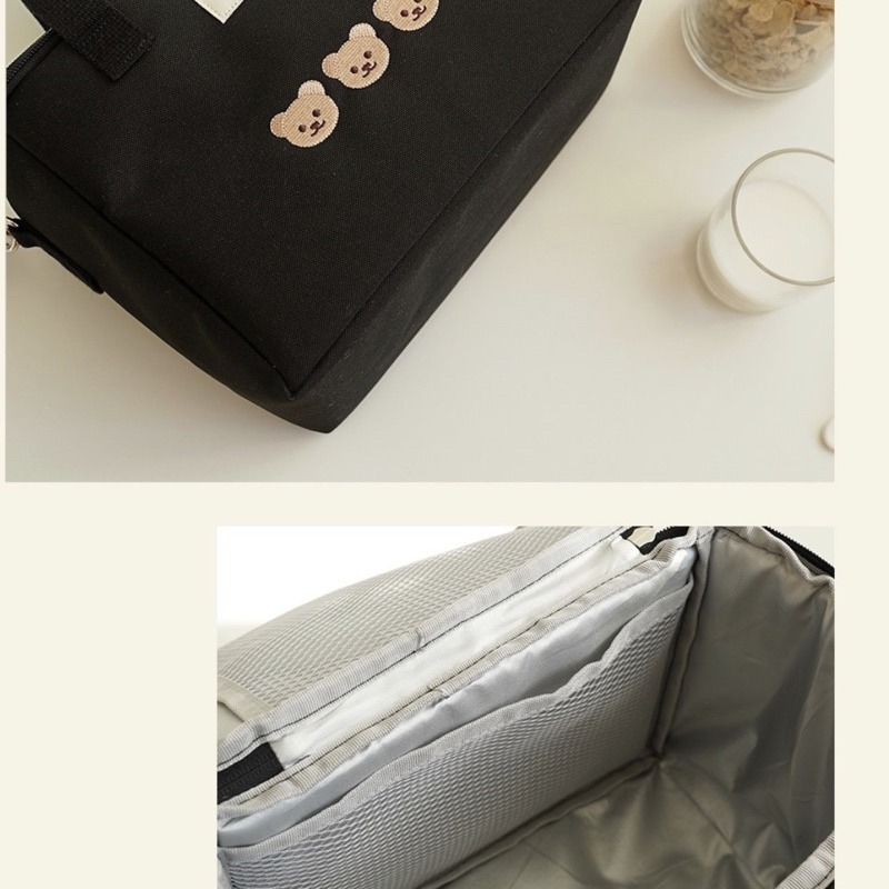 台灣現貨❤︎小熊刺繡多功能加厚媽媽包保溫袋 推車包 野餐包 母嬰包 便當袋「有感選物」-細節圖9