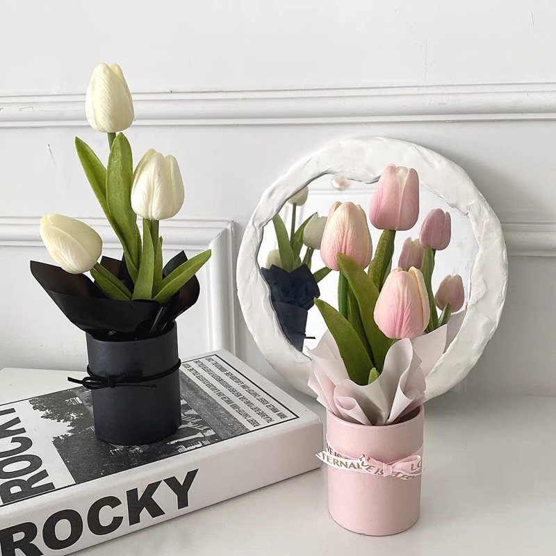 台灣現貨❤︎韓風仿真花鬱金香盆栽禮盒 居家擺設 母親節禮物 情人節禮物 畢業花束 聖誕禮物「有感選物」-細節圖3