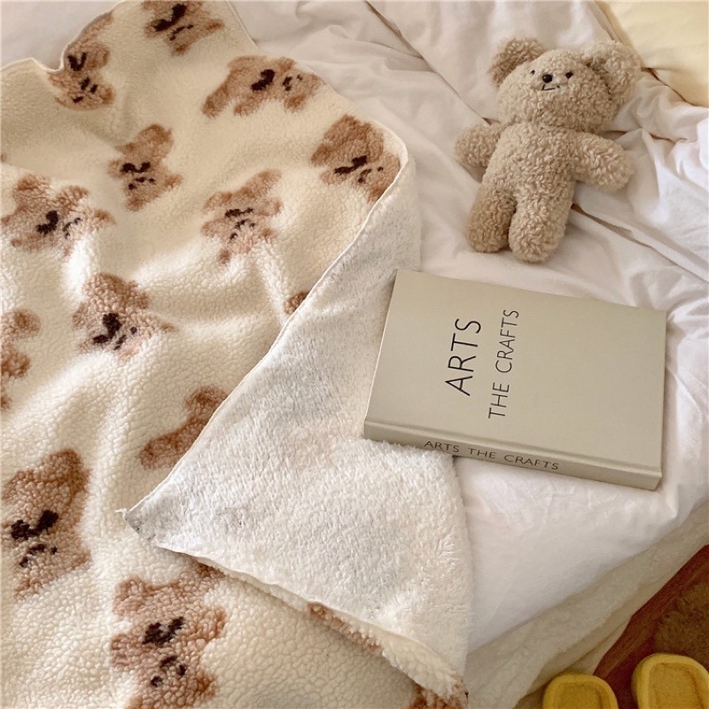台灣現貨❤︎小熊雙面羊羔絨毛毯午睡毯 沙發毯 被子 冷氣毯「有感選物」-細節圖4