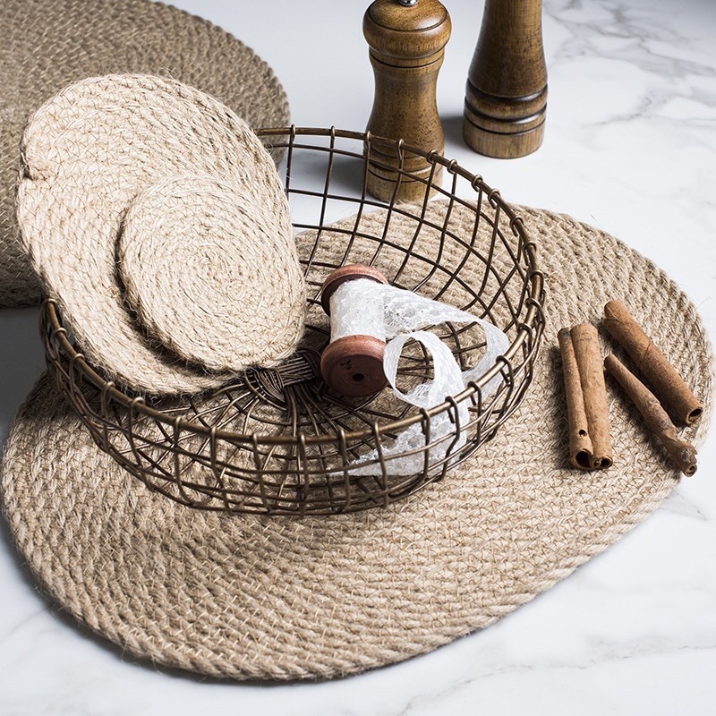 台灣現貨❤︎加厚亞麻編織圓形餐墊 隔熱墊 杯墊 桌墊 拍照道具「有感選物」-細節圖2