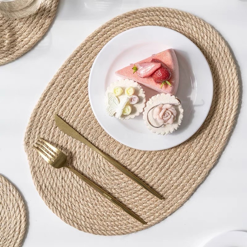 台灣現貨❤︎加厚亞麻編織圓形餐墊 隔熱墊 杯墊 桌墊 拍照道具「有感選物」-細節圖3