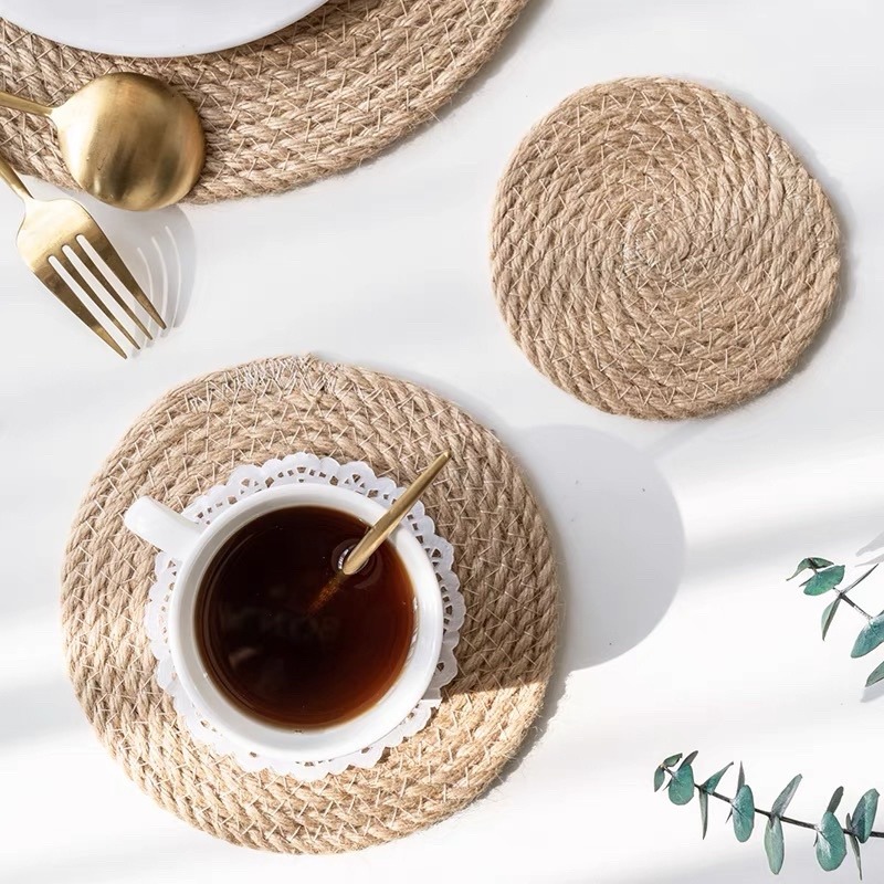 台灣現貨❤︎加厚亞麻編織圓形餐墊 隔熱墊 杯墊 桌墊 拍照道具「有感選物」-細節圖4