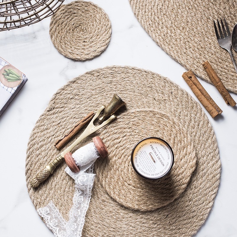 台灣現貨❤︎加厚亞麻編織圓形餐墊 隔熱墊 杯墊 桌墊 拍照道具「有感選物」-細節圖5