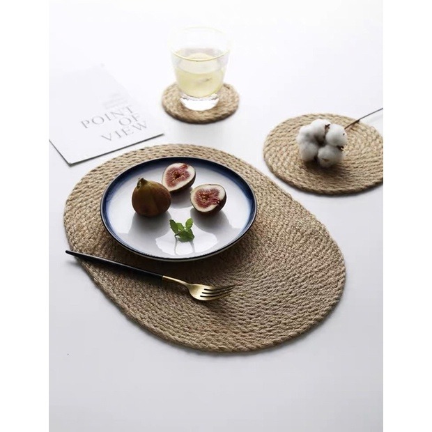 台灣現貨❤︎加厚亞麻編織圓形餐墊 隔熱墊 杯墊 桌墊 拍照道具「有感選物」-細節圖8