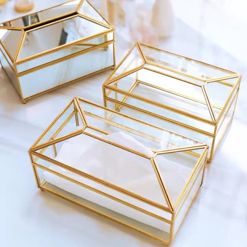 北歐簡約金邊玻璃面紙盒 衛生紙盒 紙巾盒 居家收納 客廳收納 「有感選物」-細節圖2