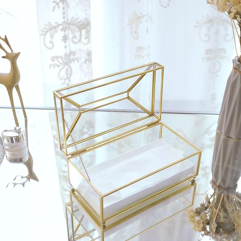 北歐簡約金邊玻璃面紙盒 衛生紙盒 紙巾盒 居家收納 客廳收納 「有感選物」-細節圖3