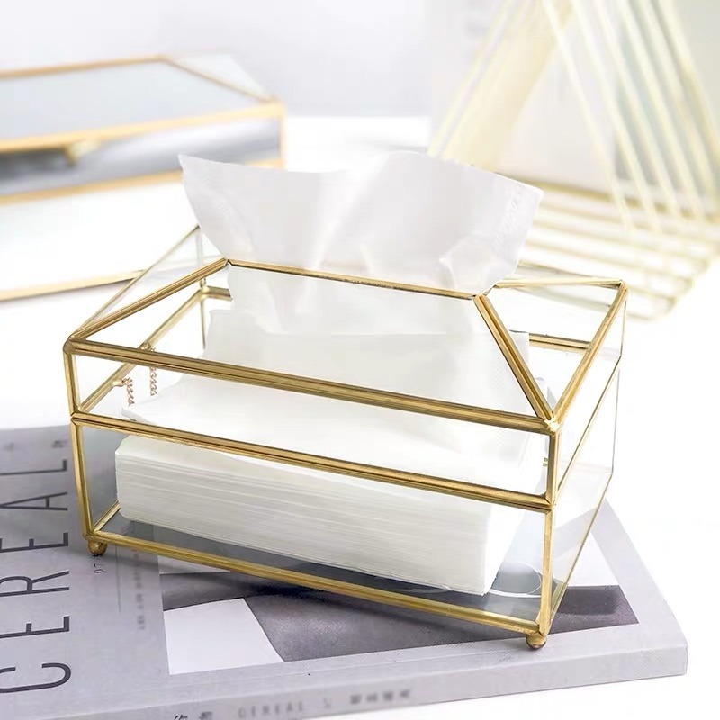 北歐簡約金邊玻璃面紙盒 衛生紙盒 紙巾盒 居家收納 客廳收納 「有感選物」-細節圖4