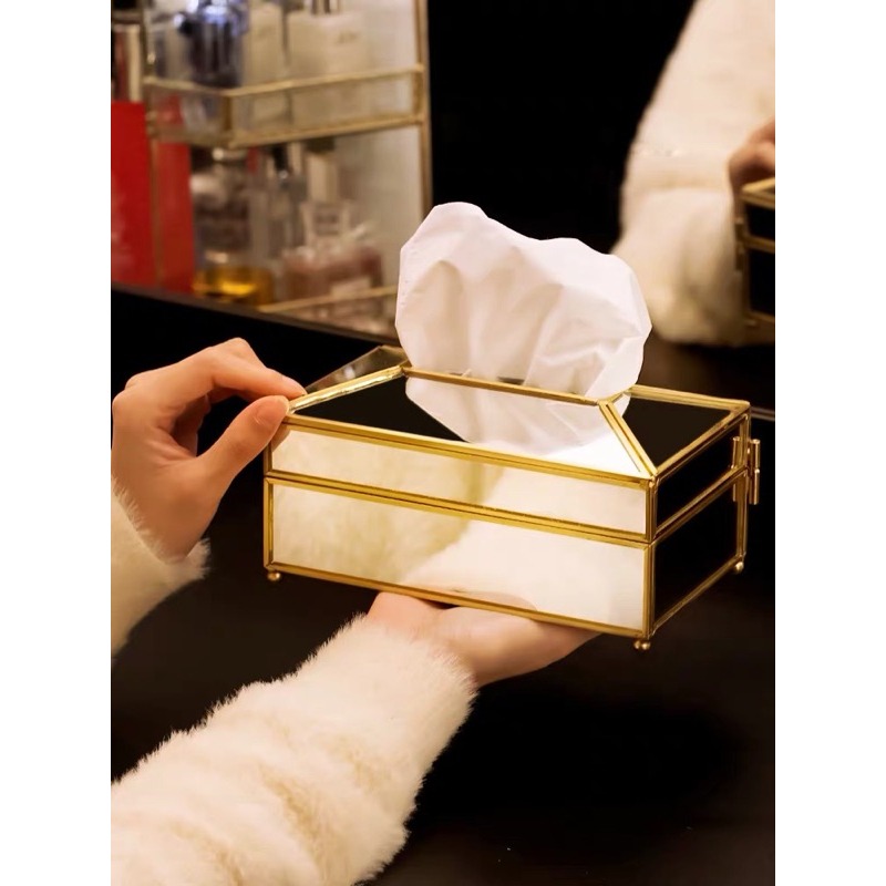 北歐簡約金邊玻璃面紙盒 衛生紙盒 紙巾盒 居家收納 客廳收納 「有感選物」-細節圖6