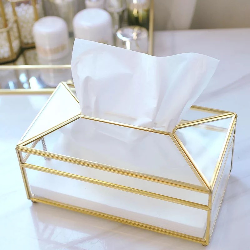 北歐簡約金邊玻璃面紙盒 衛生紙盒 紙巾盒 居家收納 客廳收納 「有感選物」-細節圖7